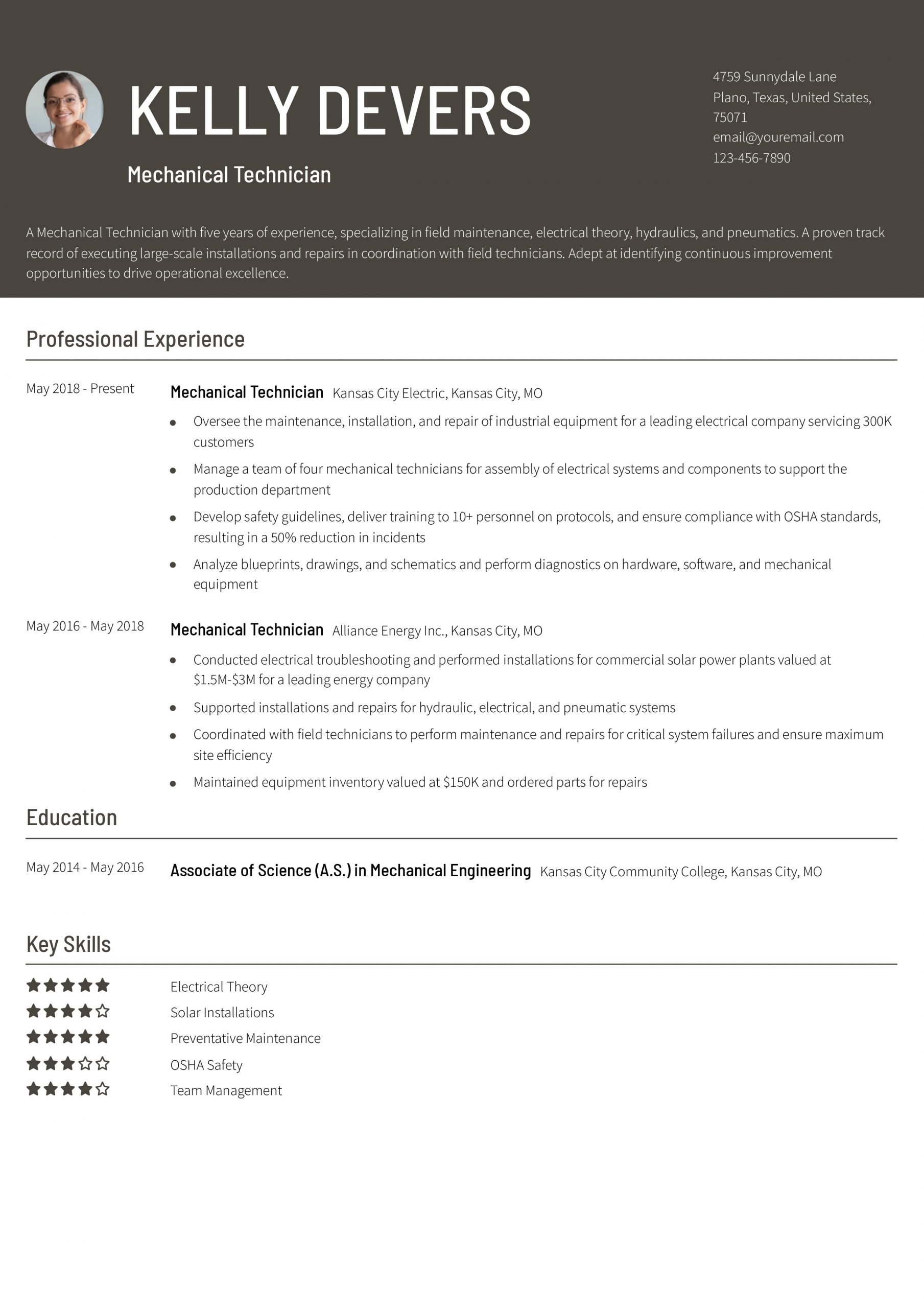Mechanical Technician Resume Examples and Templates for 2024
